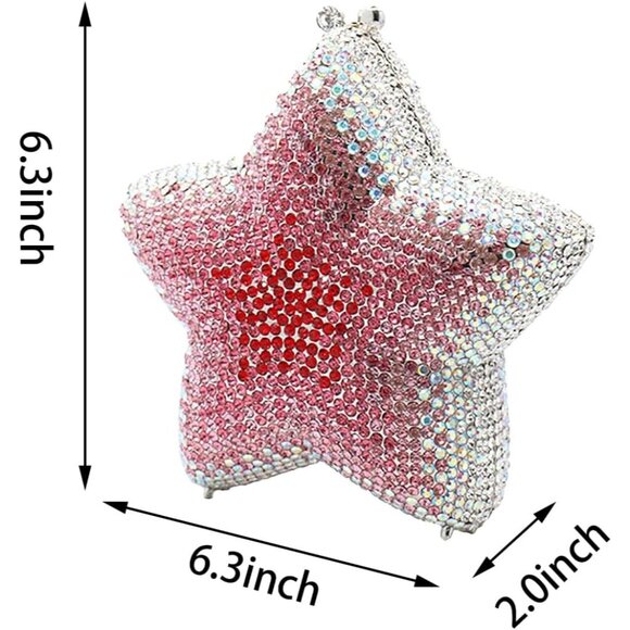 Luxury Pink Red Rhinestone Star Shape Clutch for Weddings & Parties - Picture 2 of 6